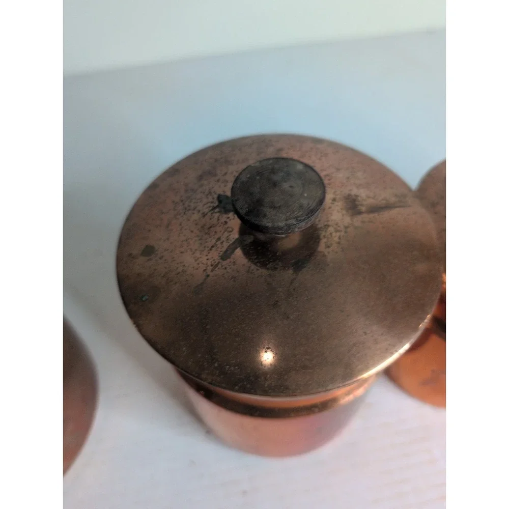Lot Of 4 Vintage Copper Containers Sugar Flour Countertop Pantry Made In Italy